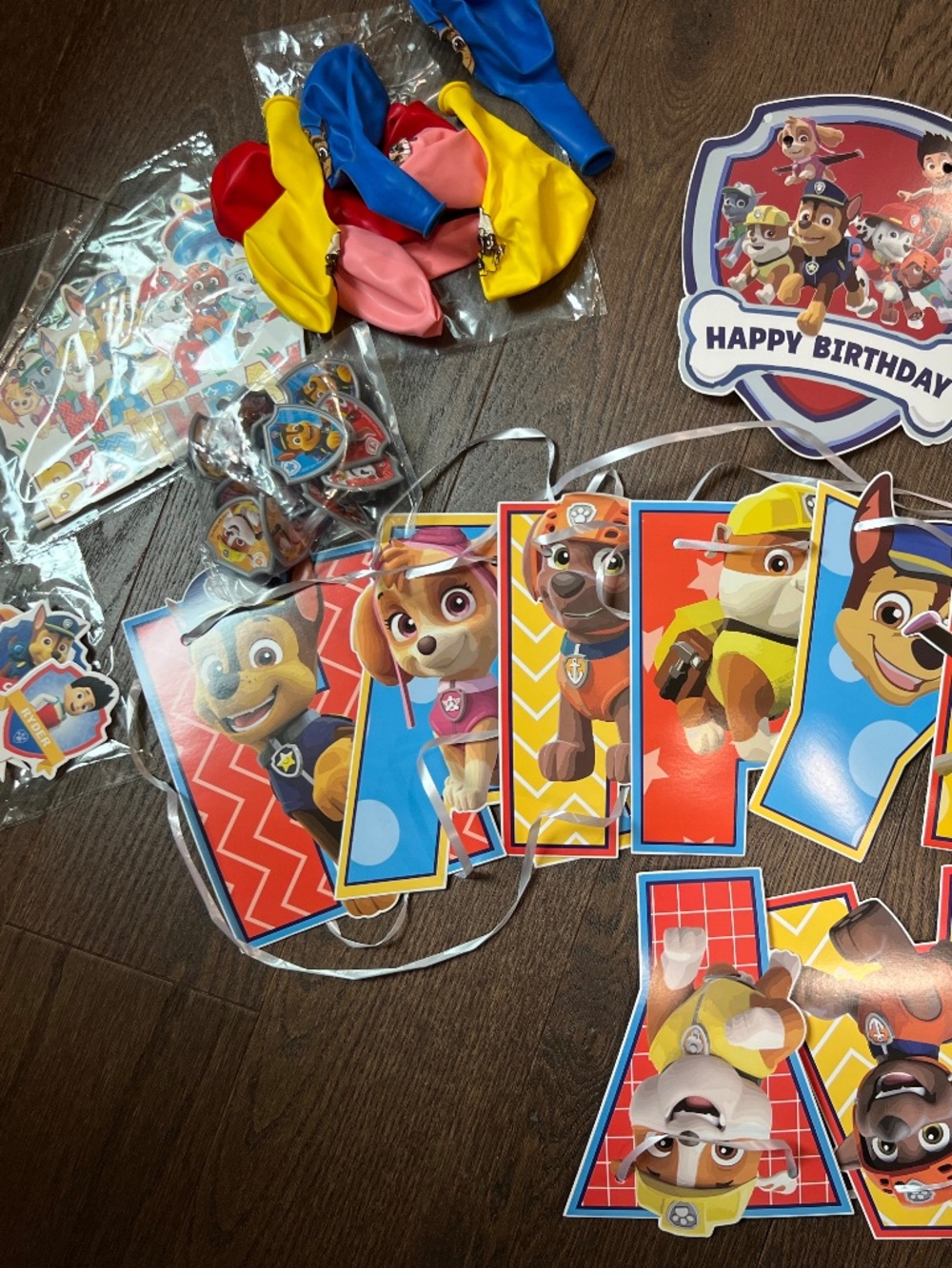 Paw Patrol Birthday Decorations - banner, balloon, cupcake rings, cake topper